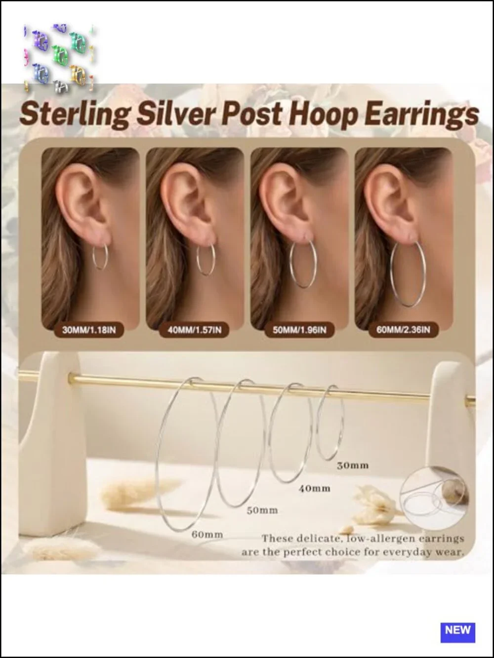 1.2mm 925 Sterling Silver Hoop Earrings Hypoallergenic Lightweight Large